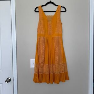 Silvian Heach Mustard Yellow Crochet Lace Open Back Midi Dress M